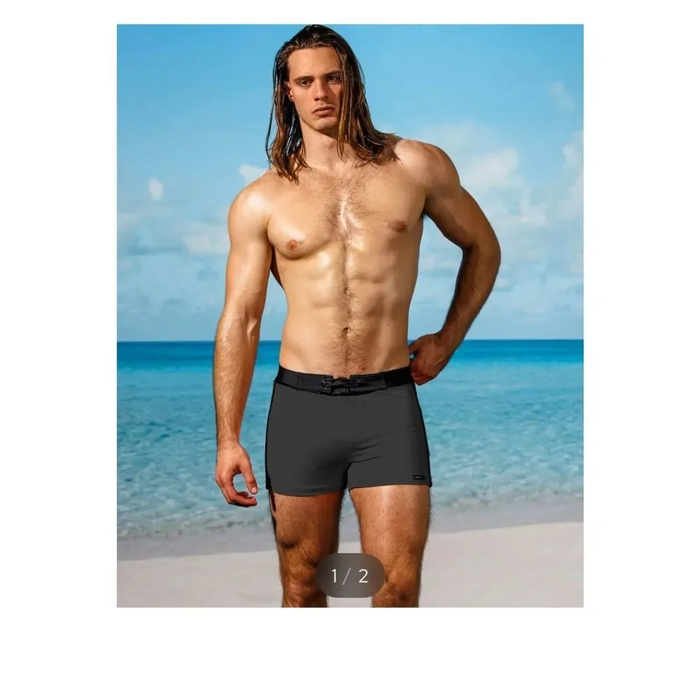 Men's Plaid Swim Trunks - Coral & Blue(Different Color Same Length) (38)